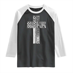 Blessed Papa Christian Cross Raglan Shirt Faithful Dad Religious American Flag TS02 Black White Print Your Wear