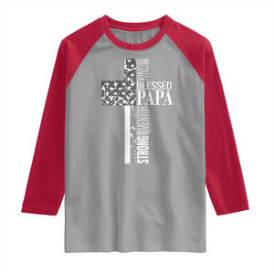 Blessed Papa Christian Cross Raglan Shirt Faithful Dad Religious American Flag TS02 Sport Gray Red Print Your Wear