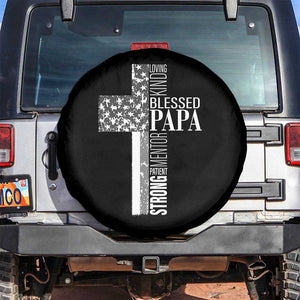 Blessed Papa Christian Cross Spare Tire Cover Faithful Dad Religious American Flag TS02 No hole Black Print Your Wear