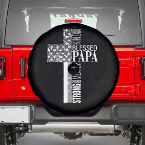 Blessed Papa Christian Cross Spare Tire Cover Faithful Dad Religious American Flag TS02 Black Print Your Wear