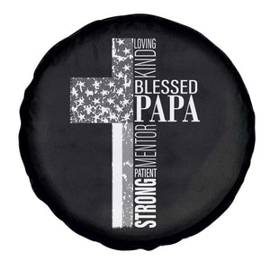 Blessed Papa Christian Cross Spare Tire Cover Faithful Dad Religious American Flag TS02 Print Your Wear