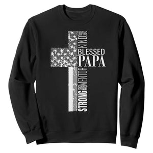 Blessed Papa Christian Cross Sweatshirt Faithful Dad Religious American Flag TS02 Black Print Your Wear