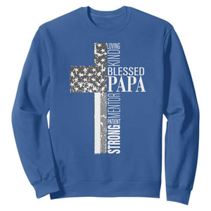 Blessed Papa Christian Cross Sweatshirt Faithful Dad Religious American Flag TS02 Royal Blue Print Your Wear