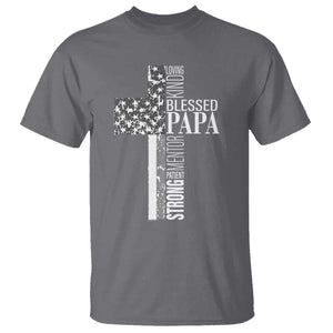 Blessed Papa Christian Cross T Shirt Faithful Dad Religious American Flag TS02 Charcoal Print Your Wear