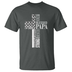 Blessed Papa Christian Cross T Shirt Faithful Dad Religious American Flag TS02 Dark Heather Print Your Wear
