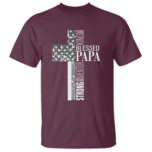 Blessed Papa Christian Cross T Shirt Faithful Dad Religious American Flag TS02 Maroon Print Your Wear