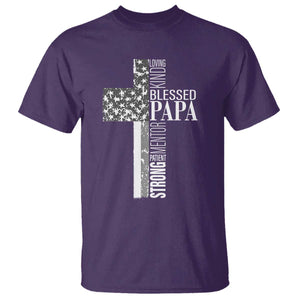 Blessed Papa Christian Cross T Shirt Faithful Dad Religious American Flag TS02 Purple Print Your Wear