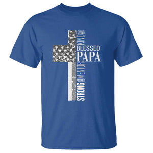 Blessed Papa Christian Cross T Shirt Faithful Dad Religious American Flag TS02 Royal Blue Print Your Wear