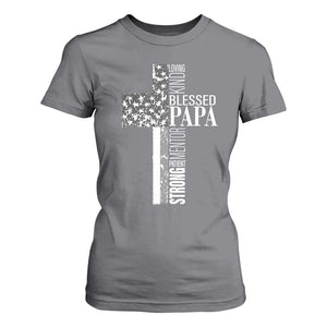 Blessed Papa Christian Cross T Shirt For Women Faithful Dad Religious American Flag TS02 Charcoal Print Your Wear