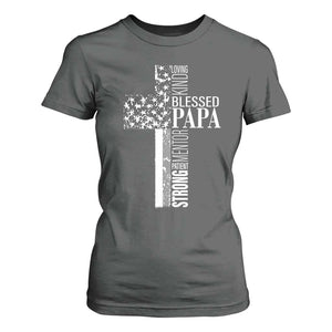 Blessed Papa Christian Cross T Shirt For Women Faithful Dad Religious American Flag TS02 Dark Heather Print Your Wear