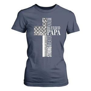 Blessed Papa Christian Cross T Shirt For Women Faithful Dad Religious American Flag TS02 Navy Print Your Wear