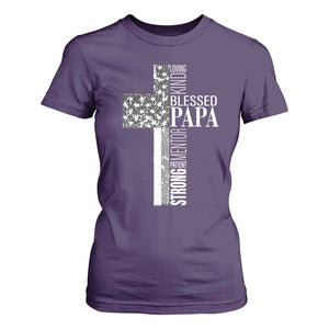 Blessed Papa Christian Cross T Shirt For Women Faithful Dad Religious American Flag TS02 Purple Print Your Wear