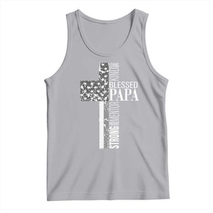 Blessed Papa Christian Cross Tank Top Faithful Dad Religious American Flag TS02 Athletic Heather Print Your Wear