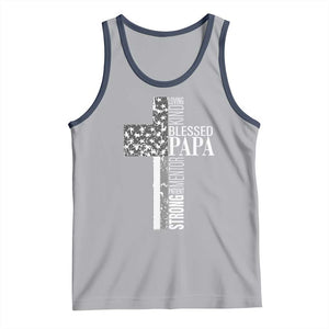 Blessed Papa Christian Cross Tank Top Faithful Dad Religious American Flag TS02 Athletic Heather Navy Print Your Wear