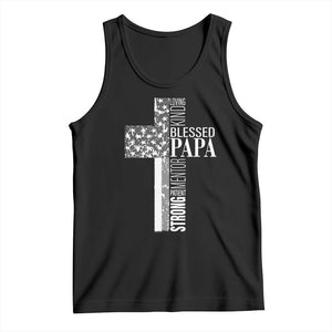 Blessed Papa Christian Cross Tank Top Faithful Dad Religious American Flag TS02 Black Print Your Wear