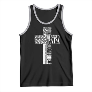 Blessed Papa Christian Cross Tank Top Faithful Dad Religious American Flag TS02 Black Athletic Heather Print Your Wear