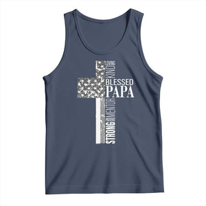 Blessed Papa Christian Cross Tank Top Faithful Dad Religious American Flag TS02 Navy Print Your Wear