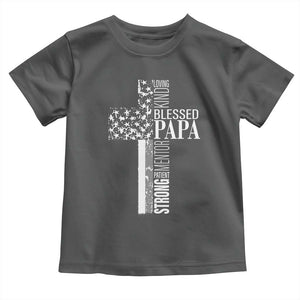 Blessed Papa Christian Cross Toddler T Shirt Faithful Dad Religious American Flag TS02 Dark Heather Print Your Wear