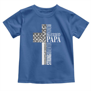 Blessed Papa Christian Cross Toddler T Shirt Faithful Dad Religious American Flag TS02 Royal Blue Print Your Wear