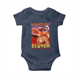 Funny Gluten Intolerance Baby Onesie I Can't Eat Gluten It Makes My Tummy Hurt Skeleton Meme TS02 Navy Print Your Wear