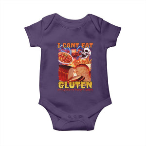Funny Gluten Intolerance Baby Onesie I Can't Eat Gluten It Makes My Tummy Hurt Skeleton Meme TS02 Purple Print Your Wear
