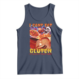 Funny Gluten Intolerance Tank Top I Can't Eat Gluten It Makes My Tummy Hurt Skeleton Meme TS02 Navy Print Your Wear