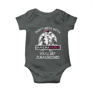 Funny Grandma Dinosaur Baby Onesie Dont Mess With Grandmasaurus Youll Get Jurasskicked TS02 Dark Heather Print Your Wear