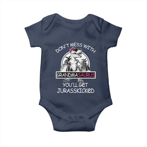 Funny Grandma Dinosaur Baby Onesie Dont Mess With Grandmasaurus Youll Get Jurasskicked TS02 Navy Print Your Wear