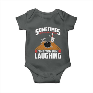 Funny Bowling Baby Onesie Hear The Ten Pin Laughing Bowler TS02 Dark Heather Print Your Wear