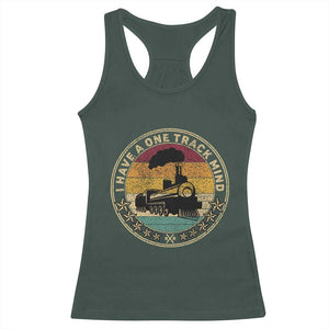 Funny I Have A One Track Mind Racerback Tank Top Train Railroad Retro Engine Model TS02 Dark Forest Green Print Your Wear