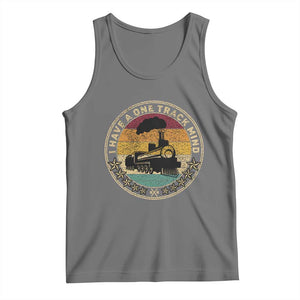 Funny I Have A One Track Mind Tank Top Train Railroad Retro Engine Model TS02 Black Heather Print Your Wear
