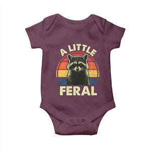 Funny Raccoon Baby Onesie A Little Feral Trash Panda Meme Retro TS02 Maroon Print Your Wear