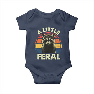 Funny Raccoon Baby Onesie A Little Feral Trash Panda Meme Retro TS02 Navy Print Your Wear