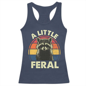 Funny Raccoon Racerback Tank Top A Little Feral Trash Panda Meme Retro TS02 Navy Print Your Wear