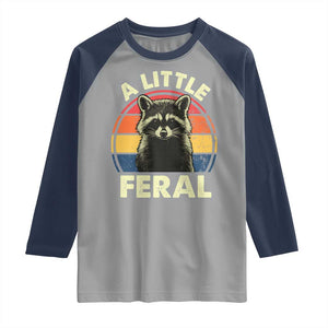 Funny Raccoon Raglan Shirt A Little Feral Trash Panda Meme Retro TS02 Sport Gray Navy Print Your Wear