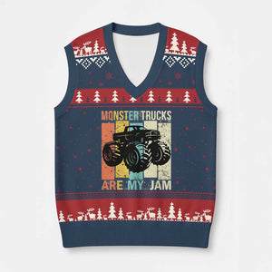 Monster Trucks Are My Jam V-Neck Knit Sweater Vest Vintage Retro TS02 Navy Red Print Your Wear