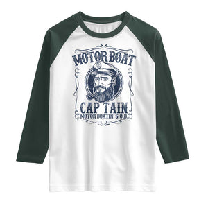 Motor Boat Captain Raglan Shirt Funny Pontoon Boating Motor Boatin Lake Life TS02 White Dark Forest Green Print Your Wear