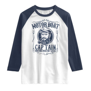 Motor Boat Captain Raglan Shirt Funny Pontoon Boating Motor Boatin Lake Life TS02 White Navy Print Your Wear