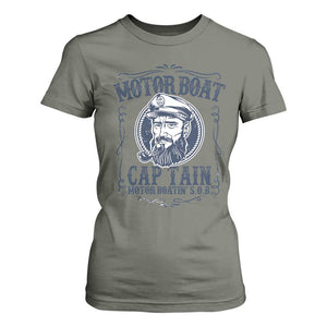 Motor Boat Captain T Shirt For Women Funny Pontoon Boating Motor Boatin Lake Life TS02 Military Green Print Your Wear