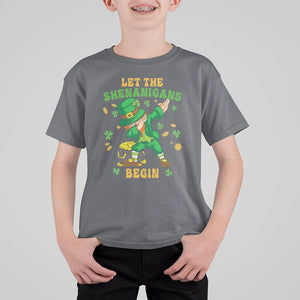 Funny St. Patricks Day T Shirt For Kid Let The Shenanigans Begin Dabbing Leprechaun TS02 Charcoal Printyourwear
