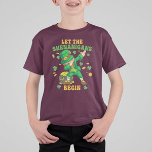 Funny St. Patricks Day T Shirt For Kid Let The Shenanigans Begin Dabbing Leprechaun TS02 Maroon Printyourwear