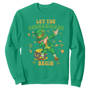 Funny St. Patricks Day Sweatshirt Let The Shenanigans Begin Dabbing Leprechaun TS02 Irish Green Printyourwear