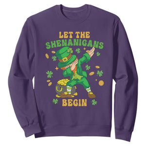 Funny St. Patricks Day Sweatshirt Let The Shenanigans Begin Dabbing Leprechaun TS02 Purple Printyourwear