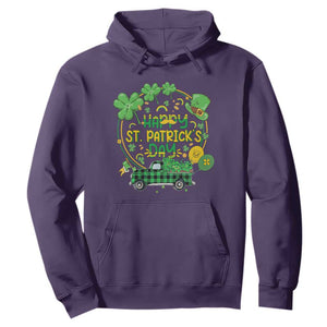 Happy St.Patrick's Day Hoodie Patty's Day Truck Loads of Shamrocks and Lucky Charm TS02 Purple Printyourwear