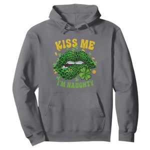 Funny St. Patricks Day Hoodie Kiss Me I'm Naughty Irish Women Leopard Biting Lips TS02 Charcoal Printyourwear