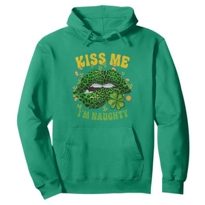 Funny St. Patricks Day Hoodie Kiss Me I'm Naughty Irish Women Leopard Biting Lips TS02 Irish Green Printyourwear