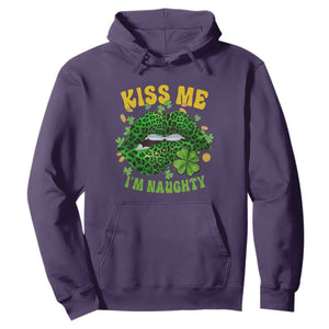 Funny St. Patricks Day Hoodie Kiss Me I'm Naughty Irish Women Leopard Biting Lips TS02 Purple Printyourwear