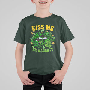 Funny St. Patricks Day T Shirt For Kid Kiss Me I'm Naughty Irish Women Leopard Biting Lips TS02 Dark Forest Green Printyourwear