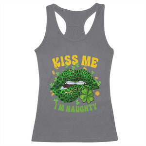 Funny St Patricks Day Racerback Tank Top Kiss Me I'm Naughty Irish Women Leopard Biting Lips TS02 Charcoal Print Your Wear