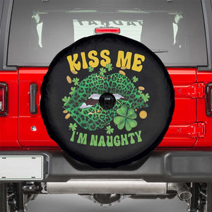 Funny St Patricks Day Spare Tire Cover Kiss Me I'm Naughty Irish Women Leopard Biting Lips TS02 Black Print Your Wear